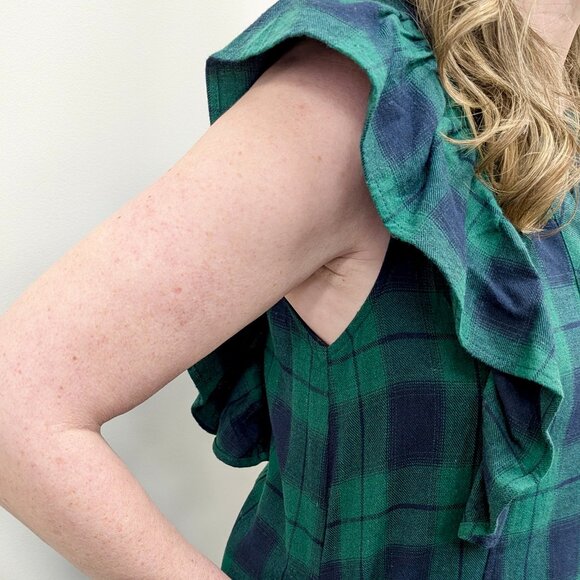 Women's Green Navy Tartan Plaid Mini Dress Entro Size Large NWT - Picture 4 of 5